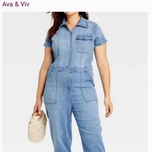 Ava & Viv denim zip up jumpsuit size 14w